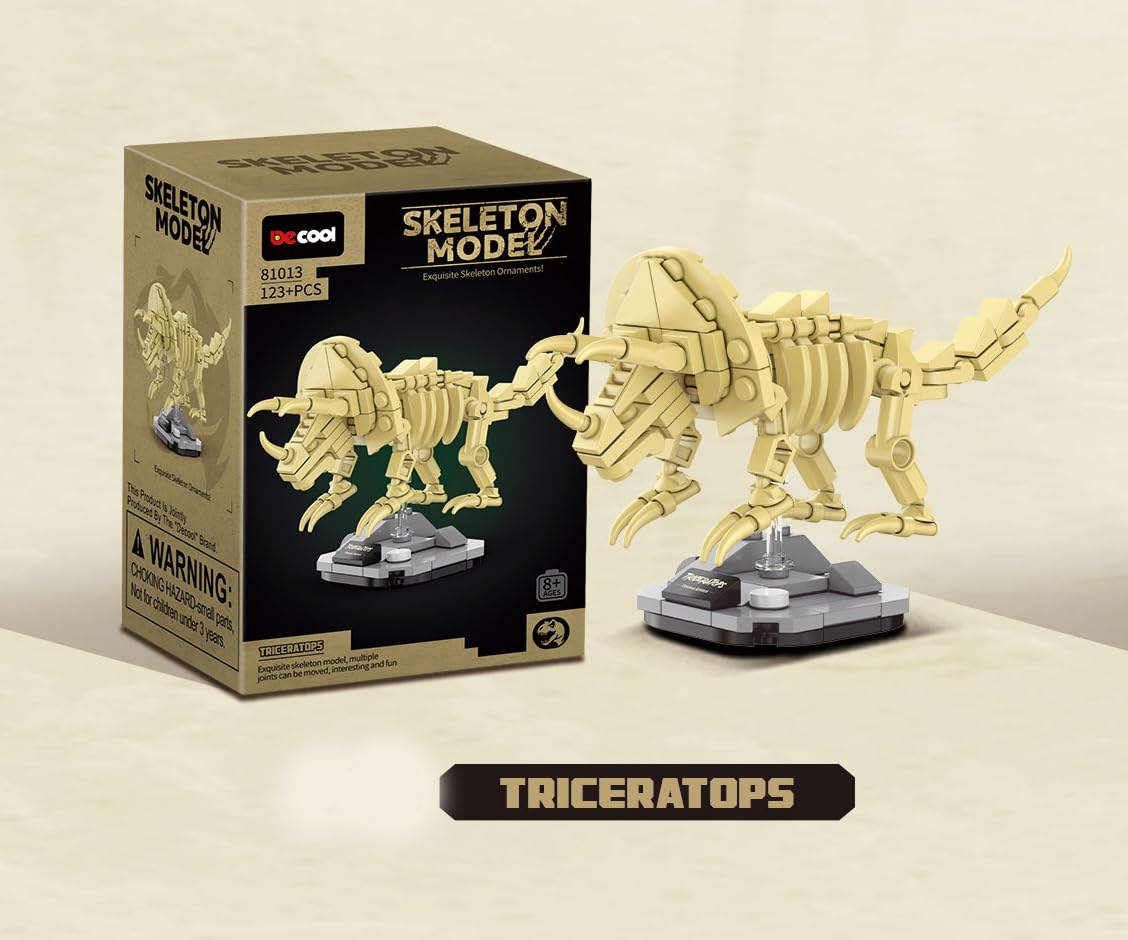 QBLO Skeleton Model Dinosaur Fossil Building Block Set, Triceratops