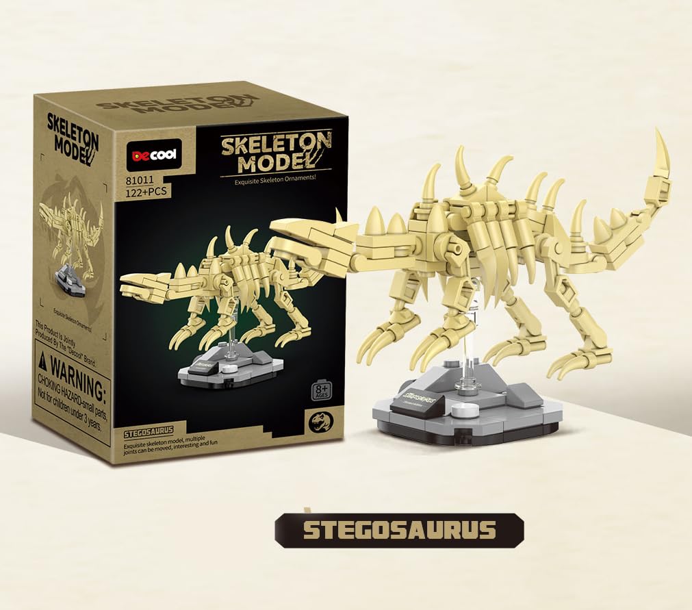 QBLO Skeleton Model Dinosaur Fossil Building Block Set with Display Stand, Stegosaurus