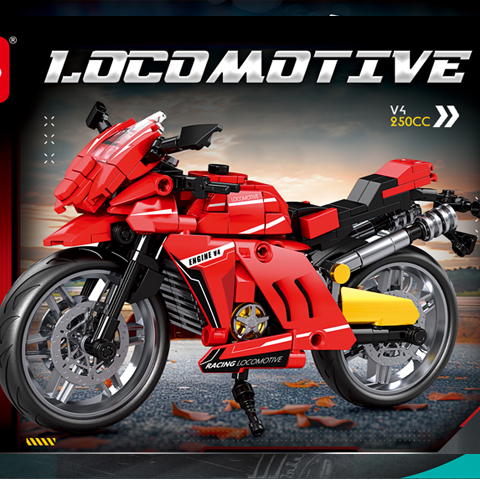 Racing Motorcycle Bike Building Block Set, Red and Black, 329 Pieces