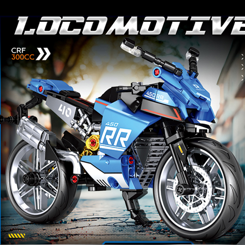 Sports Bike 450RR Racing Motorcycle Building Block Set, Blue, 341 Pieces