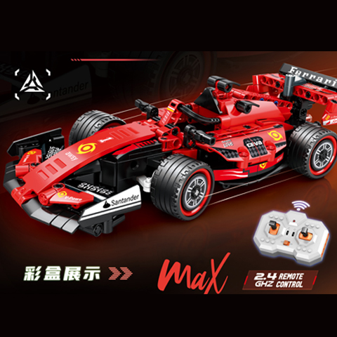 QBLO Remote Control F1 Racing Car Building Block Set, 315 Pieces, 2.4 GHz RC Super Speed Model, Red