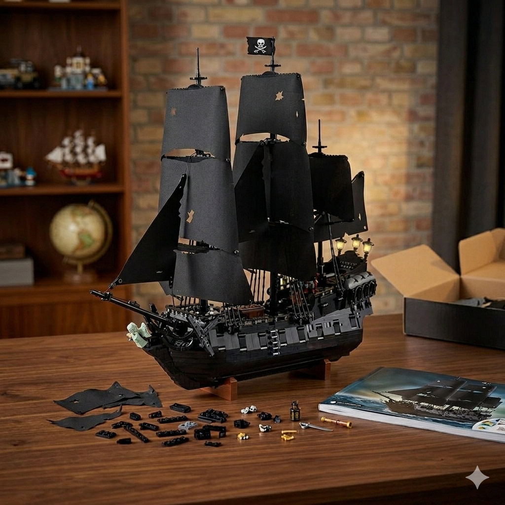 Black Pearl Pirate Ship Building Blocks Set, 2862 Pcs with 8 minifigures